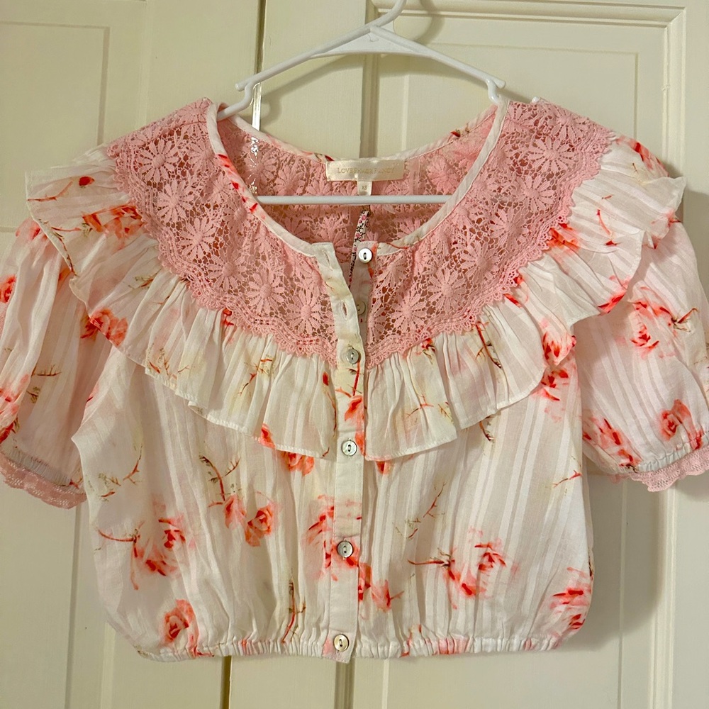 LoveShackFancy Elania Crop Top in Cherry Soda